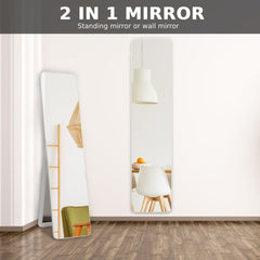 This standing mirror can also be mounted on the wall, shown in two different room settings