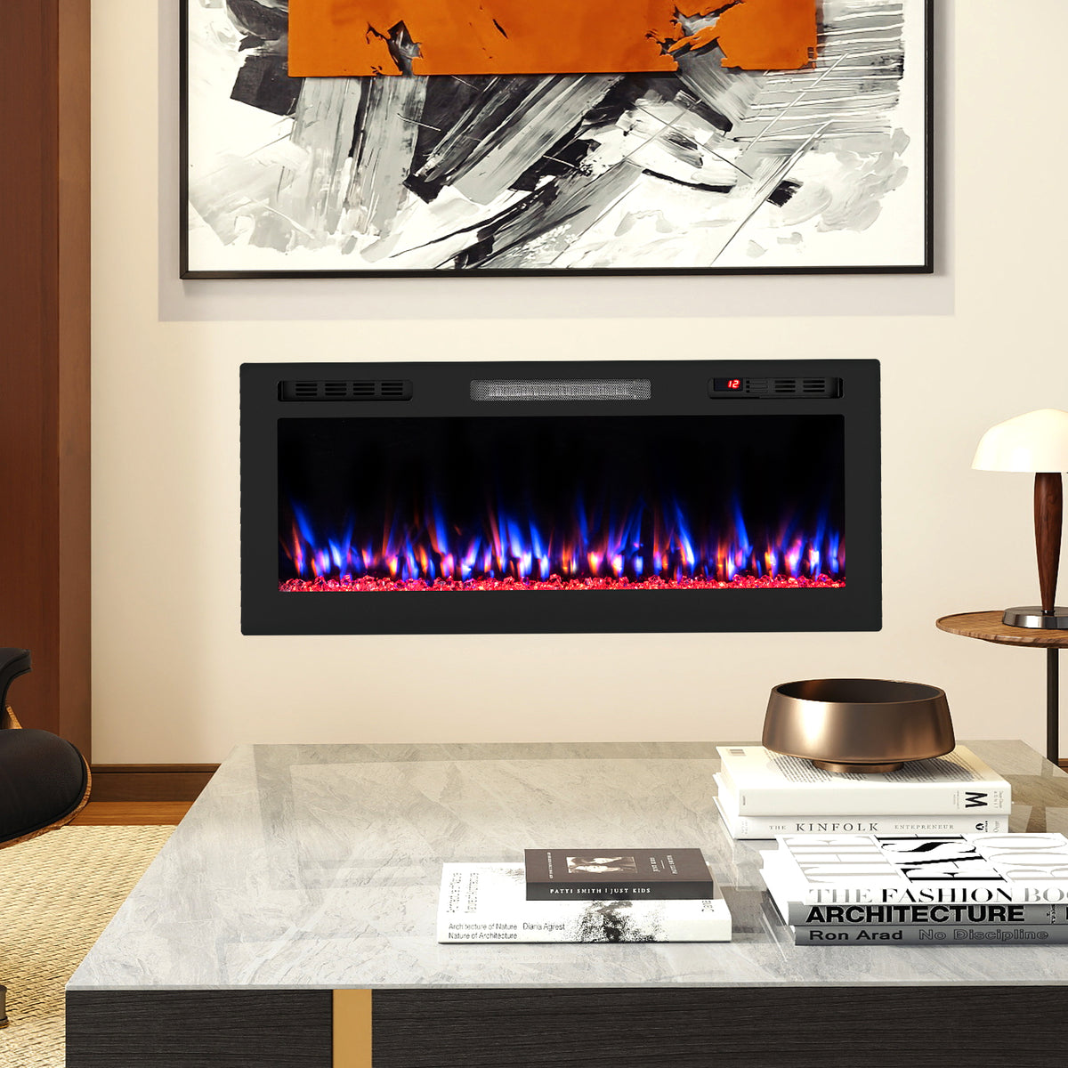 WiFi-Enabled Electric Fireplace Compatible with Alexa and Google Assistant-L