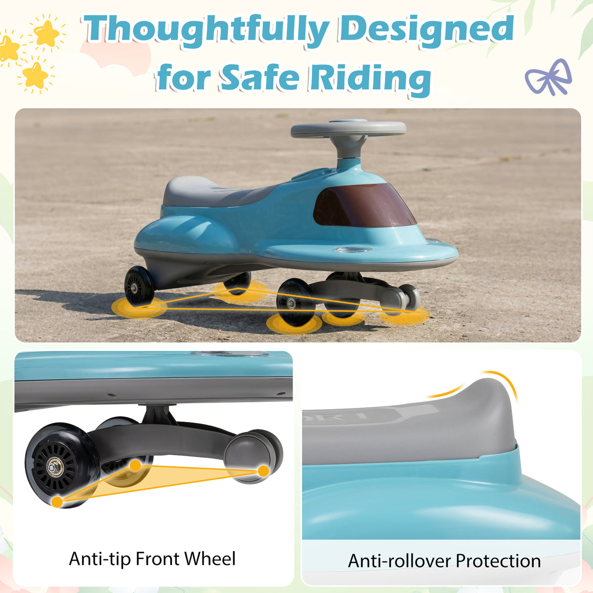 Wiggle Car with Under-seat Storage and LED Flashing Wheels-Blue