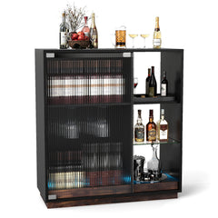 Wine Bar Cabinet with LED Lights & Glass Racks for Living Room Dining Room-Black