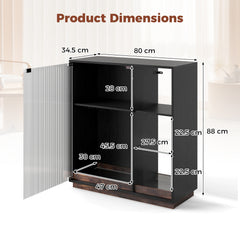 Wine Bar Cabinet with LED Lights & Glass Racks for Living Room Dining Room-Black
