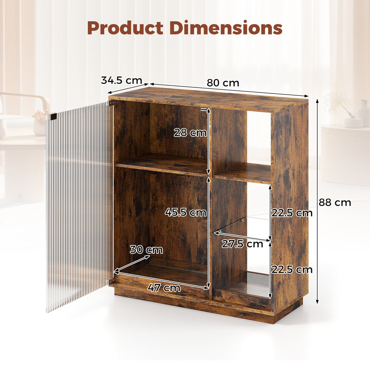 Wine Bar Cabinet with LED Lights & Glass Racks for Living Room Dining Room-Rustic Bown