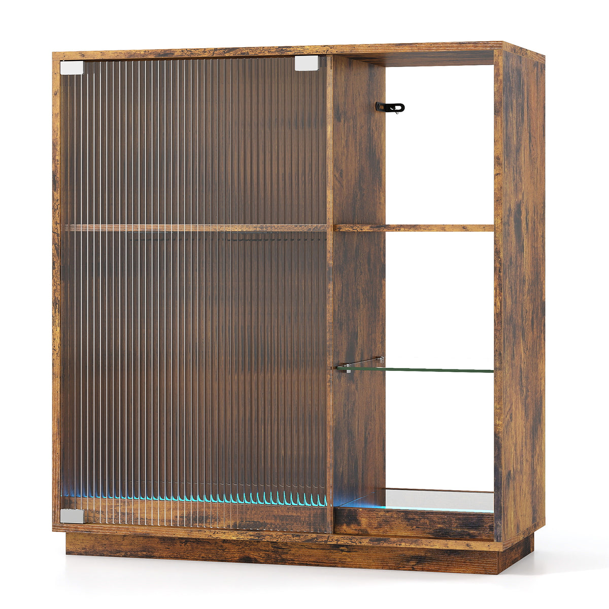 Wine Bar Cabinet with LED Lights & Glass Racks for Living Room Dining Room-Rustic Bown