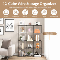 A 12 cube wire storage organiser showing different categories for storage