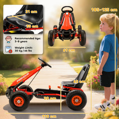 AIYAPLAY Kids Pedal Go Kart with Adjustable Seat, EVA Tyres, Manual Clutch, Brake, Go Kart for Kids 3-8 Years, Red