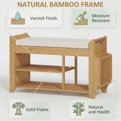 HOMCOM Shoe Bench 2-Tier Boot Section Entryway Storage Bench Cushioned Seat 100 x 30 x 50 cm Natural and Cream
