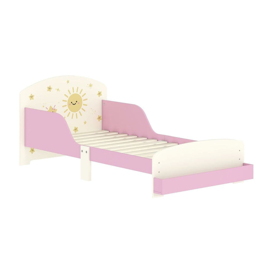 AIYAPLAY Toddler Bed with Storage, Guardrails, Sun Design, for Ages 3-8 Years, Fits 140 x 70cm Mattress,