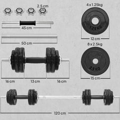 SPORTNOW 2-in-1 Adjustable Dumbbells Set, 30kg Cast Iron Weights Dumbbells Set with Non-Slip Grip for Strength Training, Weight Lifting, Bodybuilding, Home Gym Workout Equipment for Men & Women