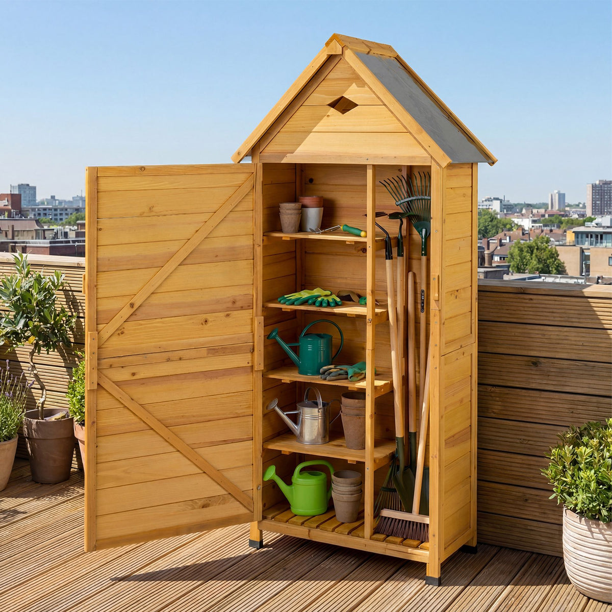 Wood Garden Storage Shed Outdoor Storage Cabinet with Lockable Door-Yellow