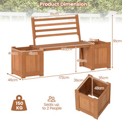 Wood Outdoor Planter Box with Bench Garden Seat with 2 Flower Boxes and Backrest