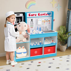 Wood Medical Center Toy Set with Examine Region and Height Measurer-Blue