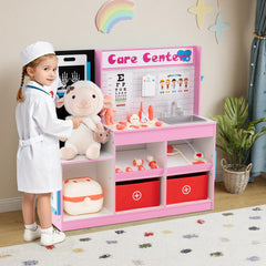 Wood Medical Center Toy Set with Examine Region and Height Measurer-Pink