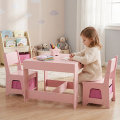 Wooden Activity Table with 2 Seats and Detachable Dual-Sided Tabletop-Pink