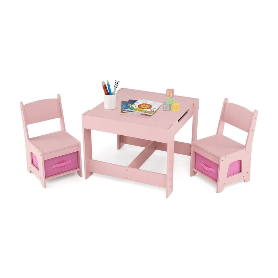 Wooden Activity Table with 2 Seats and Detachable Dual-Sided Tabletop-Pink