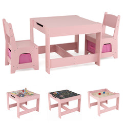 Wooden Activity Table with 2 Seats and Detachable Dual-Sided Tabletop-Pink