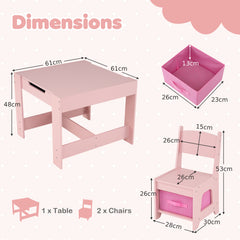 Wooden Activity Table with 2 Seats and Detachable Dual-Sided Tabletop-Pink
