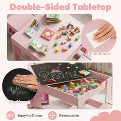 Wooden Activity Table with 2 Seats and Detachable Dual-Sided Tabletop-Pink