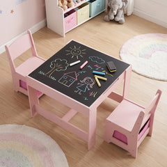 Wooden Activity Table with 2 Seats and Detachable Dual-Sided Tabletop-Pink