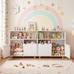 Wooden Bookshelf with 2 Anti-Toppling Devices and Top Surface Open Compartment-White