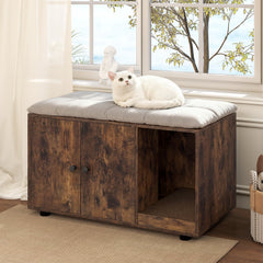 Wooden Cat Litter Box Enclosure Hidden Litter Box Furniture with Scratching Board-Brown