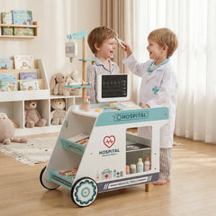 Wooden Doctor Playset Pretend Play Doctor Kit with Cart-Green