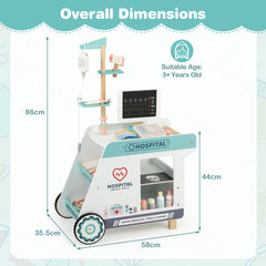 Wooden Doctor Playset Pretend Play Doctor Kit with Cart-Green