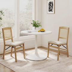 Wooden Folding Chairs Set of 2 with Linen Padded Seat-Natural