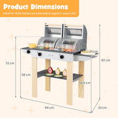 Wooden Kids Barbecue Grill Playset with Abundant Grilling Tools for 3+