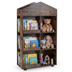 Wooden Kids Bookshelf and Toy Storage with Multiple Compartments-Coffee
