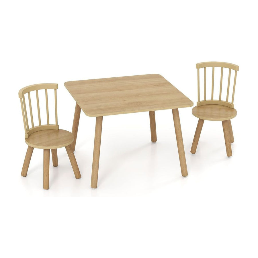 Wooden Kids Table and 2 Chairs Set with Curved Spindle Backrests-Natural