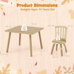 Wooden Kids Table and 2 Chairs Set with Curved Spindle Backrests-Natural