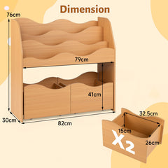 Wooden Montessori Bookshelf with 2 Rolling Drawers for Kids Room and Nursery-Natural