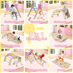 Wooden Montessori Climbing Set with Climbing Rope and Ladder-Macaron