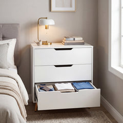 Wooden Nightstand with Anti Tipping Kits and Tall Storage for Living Room-White