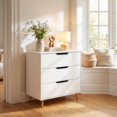 Wooden Nightstand with Anti Tipping Kits and Tall Storage for Living Room-White