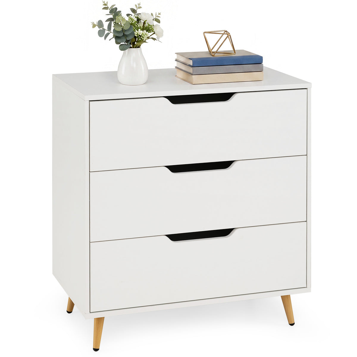 Wooden Nightstand with Anti Tipping Kits and Tall Storage for Living Room-White