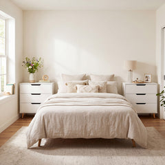 Wooden Nightstand with Anti Tipping Kits and Tall Storage for Living Room-White