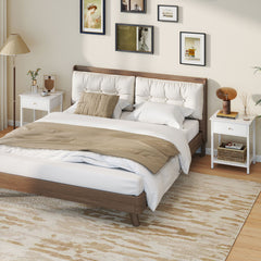 Wooden Nightstand with Drawer and Storage Shelf-White