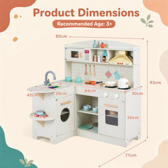 Wooden Play Kitchen with Lights and Sounds for Toddlers Ages 3+-White