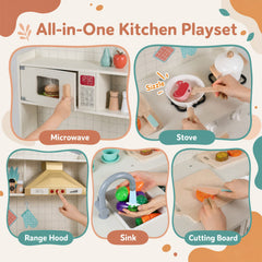 Wooden Play Kitchen with Lights and Sounds for Toddlers Ages 3+-White