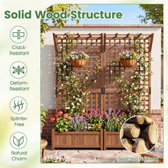 Wooden Raised Garden Bed with Hanging Roof and Trellis for Climbing Plants-Brown