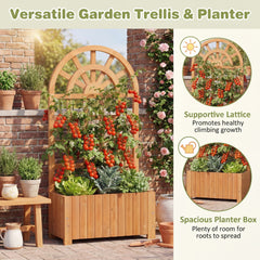 Wooden Raised Garden Bed with Trellis 121cm Outdoor Planter Box Privacy Screen-Brown