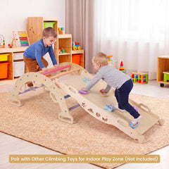 Wooden Rocking Climbing Arch with Cushion 3-in-1 Montessori Kids Climber Rocker-Colorful