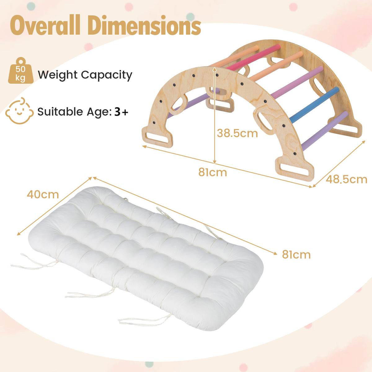 Wooden Rocking Climbing Arch with Cushion 3-in-1 Montessori Kids Climber Rocker-Colorful