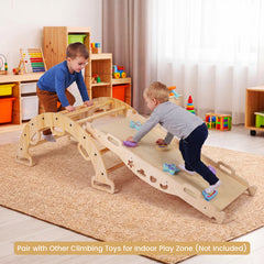 Wooden Rocking Climbing Arch with Cushion 3-in-1 Montessori Kids Climber Rocker-Natural