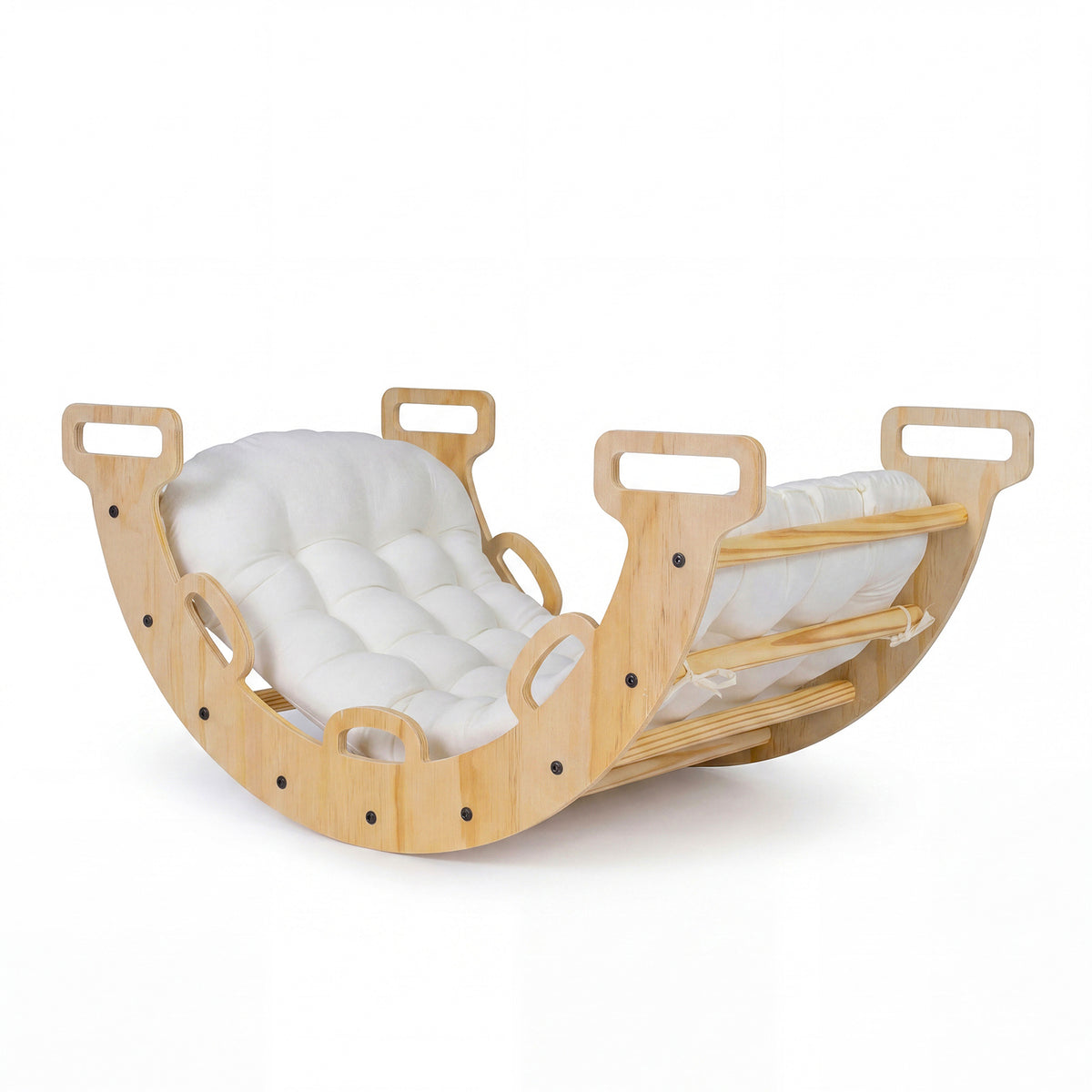 Wooden Rocking Climbing Arch with Cushion 3-in-1 Montessori Kids Climber Rocker-Natural