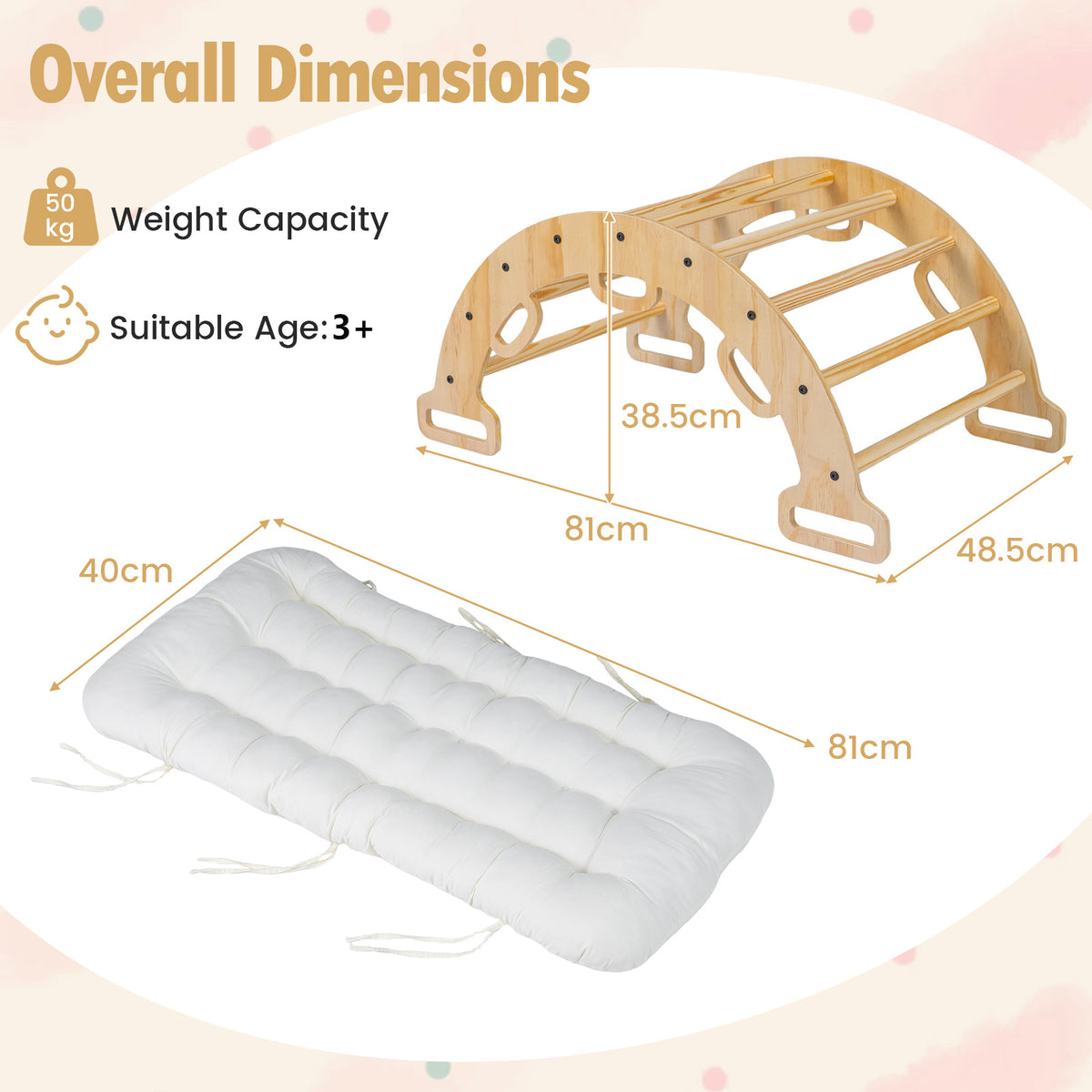Wooden Rocking Climbing Arch with Cushion 3-in-1 Montessori Kids Climber Rocker-Natural