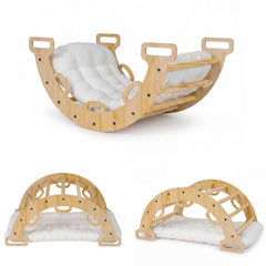 Wooden Rocking Climbing Arch with Cushion 3-in-1 Montessori Kids Climber Rocker-Natural