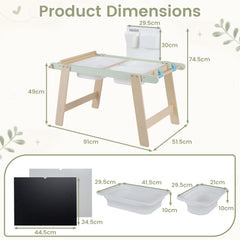 Wooden Sensory Table for Toddlers with Double-Sided Board for Kids-Green