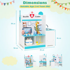 Wooden Toy Medical Center Playset with Faucet and ECG Monitor for Aged 3-6-Blue